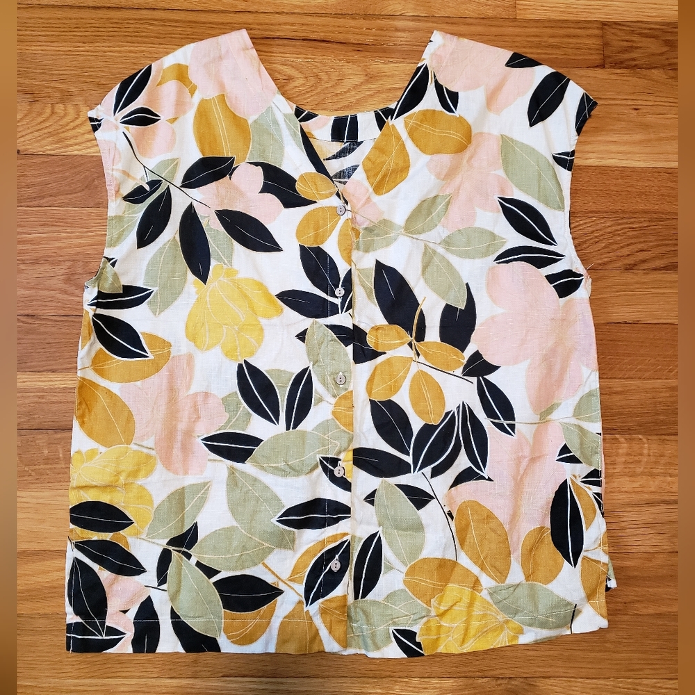 Rachel Zoe Medium 100% Linen Floral Tank Top - Picture 6 of 7